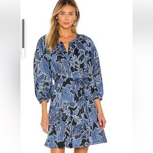 Parker Jenna Dress in Navy size M balloon sleeves